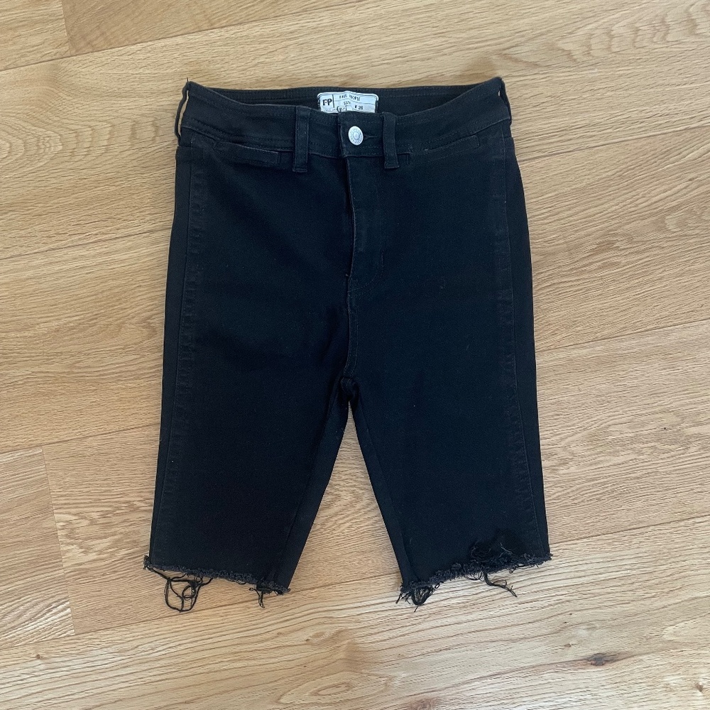 Free People Black Cut-off Stretch Denim Bike Short